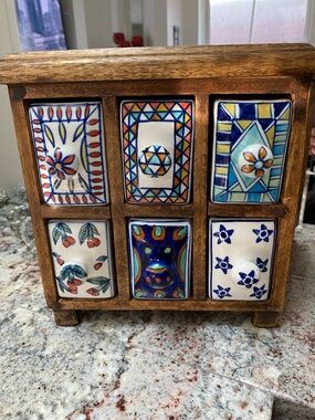 Wooden Mini Chest Ceramic Drawers Storage Hand Painted Perfect